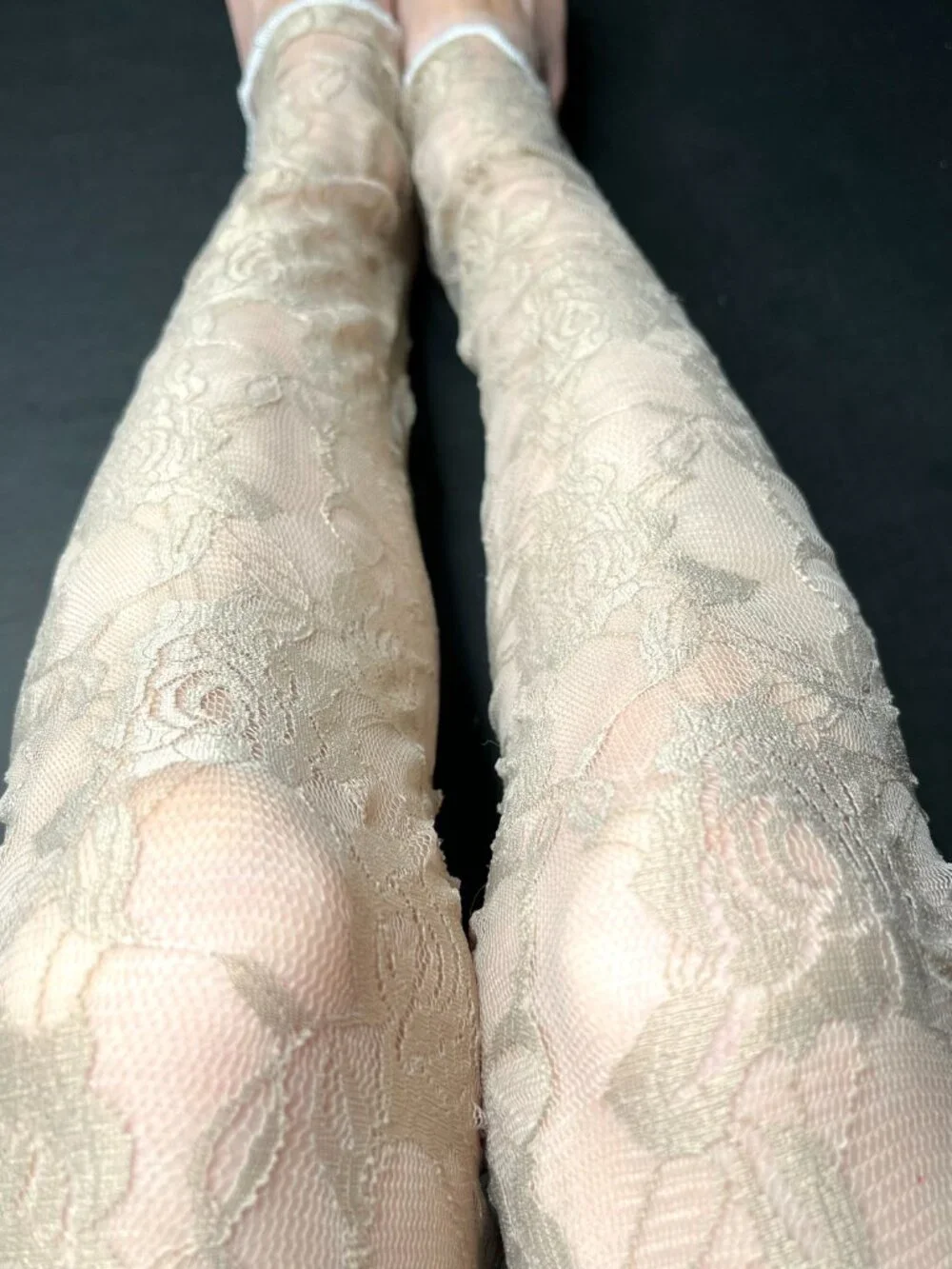Floral Lace Thigh Highs Brown Leg Warmers Over the Knee Socks Footless Tights